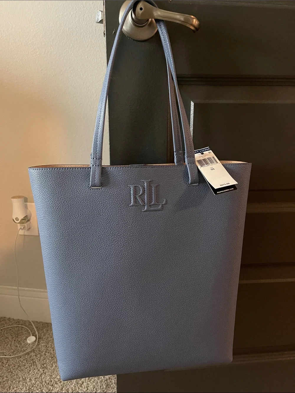 Ralph Lauren Dusty Blue RLL Embossed Leather Tote